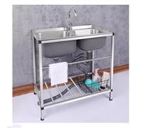 ZQFHSX Évier en Acier Inoxydable à 2 bacs, Ensemble de Cuisine Professionnel avec Robinet d'eau Chaude et Froide, lavabo avec étagère de Rangement et Plaque de séparation, bac à Linge pou