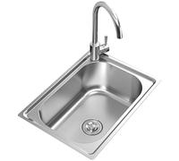 ZQFHSX Évier en Acier Inoxydable, évier carré avec robinets d'eau Chaude et Froide, bac Unique Multifonctionnel pour Cuisine, système d'évacuation intégré pour Bar/hôtel