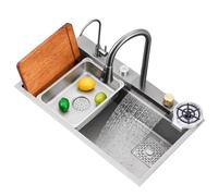 ZQFHSX Évier en acier inoxydable gris avec robinet cascade de grande capacité pour restaurant, vaisselle, nouvelle cuisine (68 x 45 22 cm)