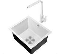 ZQFHSX Évier encastrable en acier inoxydable pour la maison, l'appartement avec robinet, siphon et panier de vidange, facile à nettoyer (60 x 45 cm)