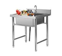 ZQFHSX Évier extérieur en Acier Inoxydable pour Cuisine Professionnelle, avec Robinet, Plan de Travail et ustensiles, idéal pour Garage, Restauration et Camping. Parfait pour la restaurat