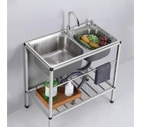 ZQFHSX Évier Mobile en Acier Inoxydable à Double cuve, autoportant, avec Robinet d'eau Chaude et Froide, idéal pour Le Camping, Les Restaurants, Les garages, Les Cours et Les buanderies (