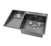 ZQFHSX Évier Noir de Haute qualité avec égouttoir intégré, Double cuve en Acier Inoxydable SUS 304 pour Un Nettoyage Facile, Ensemble de vidange Complet. Idéal pour la Cuisine, la Salle d