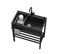 ZQFHSX Évier Portable Noir pour Jardin extérieur, indépendant avec Robinet Extensible, Multifonctionnel, pour Cuisine Commerciale Professionnelle, Conception à 1 cuve, idéal pour la cuiss