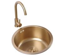 ZQFHSX Évier Rond à cuve Unique en Acier Inoxydable doré, Mini Petit Format, pour la Vaisselle, idéal pour Les hôtels, Camping-Cars, Cuisines, Bars, balcons et piscines (Couleur : Or, 32