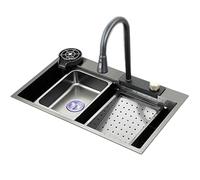 ZQFHSX Évier Simple en Acier Inoxydable, Poste de Travail encastré pour Cuisine, gouttière de récupération d'eau de Pluie avec Robinet et Descente de gouttière (7245)