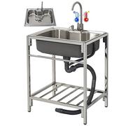 ZQFHSX Évier sur Pied Professionnel en Acier Inoxydable 304, bac Unique, avec égouttoir et Robinet, pour Cuisine ou Bar, 72 cm.