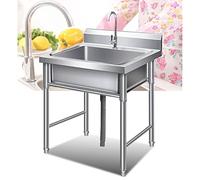ZQFHSX Évier Utilitaire à 1 Compartiment en Acier Inoxydable 304, qualité Commerciale, pour buanderie, Garage, Restaurant, Cuisine, etc., pour Usage intérieur et extérieur (50 cm / 60 cm)