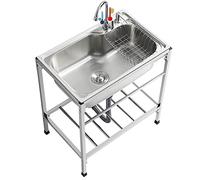 ZQFHSX Évier Utilitaire à Une cuve en Acier Inoxydable avec Robinet d'eau Chaude et Froide et étagère de Rangement pour Garage extérieur, Cuisine Commerciale, Restaurant, buanderie, 71 x