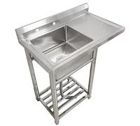 ZQFHSX Évier Utilitaire à Une cuve, Poste de Travail autoportant en Acier Inoxydable pour Garage, Camping, Restaurant et Jardin, lavabo avec Robinet et Plateforme Droite, préparation et