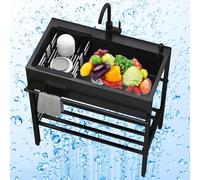 ZQFHSX Évier Utilitaire avec Tuyau d'arrivée d'eau, évier de Cuisine en Acier Inoxydable à 1 Compartiment, Station de Lavage des Mains autoportante pour Restaurant, intérieur et extérieur
