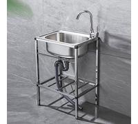 ZQFHSX Évier Utilitaire Commercial en Acier Inoxydable, sur Pied, à Une cuve, avec Robinet, pour Usage extérieur et intérieur, Garage, buanderie/cellier (48 x 35 x 80 cm)