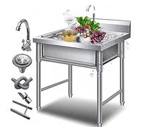 ZQFHSX Évier Utilitaire en Acier Inoxydable avec Robinet, Durable, à Une cuve, pour Une Utilisation intérieure et extérieure. Idéal pour Le Lavage du Linge, Le Jardinage et Le Lavage des