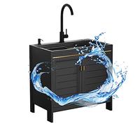 ZQFHSX Évier Utilitaire en Acier Inoxydable avec Robinet et égouttoir, cuve Unique, pour l'extérieur, idéal pour la Cuisine, Les Restaurants, Les salles de Bain, Les fermes et la buanderi