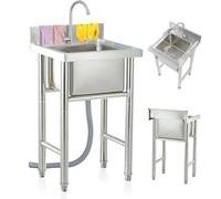 ZQFHSX Évier Utilitaire extérieur à Une cuve en Acier Inoxydable, Ensemble de Cuisine Commerciale, établi, Bassin Industriel pour buanderie, Garage ou Jardin