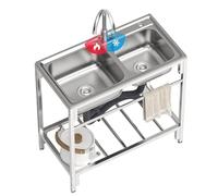 ZQFHSX Évier Utilitaire extérieur en Acier Inoxydable à Double cuve, autoportant, avec Robinet d'eau Chaude et Froide, pour buanderie, Garage, café-Bar, 83 cm x 44 cm x 77 cm