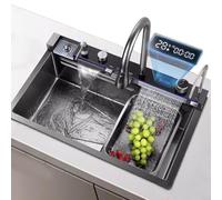 ZQFHSX Grand évier de Cuisine Cascade en Acier Inoxydable avec thermomètre, cuve Unique, Accessoires complets, Design Moderne 85 x 46 x 22 cm, Durable et élégant pour Les cuisiniers amate