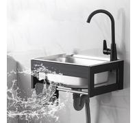 ZQFHSX Lavabo Mural Commercial à Une cuve, Style Simple, avec Robinet, en Acier Inoxydable, pour Cuisine, buanderie ou sous-Sol.