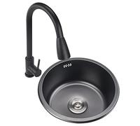 ZQFHSX Mini évier Rond Noir à cuve Unique, Petite Fente, en Acier Inoxydable 304, pour Bar, Balcon ou Cuisine, Installation au-Dessus ou en Dessous d'un Niveau (Couleur : Noir, Dimensions