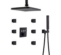 ZQFHSX Pommeau de Douche thermostatique rectangulaire Effet Pluie 30 x 20 cm avec 6 Jets corporels, Noir Mat, Fixation au Plafond. Design Moderne et Luxueux pour Une expérience Digne d'un