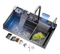 ZQFHSX Robinet Cascade pour évier de Cuisine en Acier Inoxydable 304, cuve Unique, Multifonction, Accessoires complets, Options élégantes Or, Noir et Blanc (68 x 46 x 22 cm)