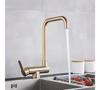 ZQFHSX Robinet d'évier de Cuisine pour Bar, Ferme ou Commerce, Robinet Rotatif Noir, mitigeur Rabattable pour Eau Chaude et Froide, Robinet à poignée Unique (Or brossé B)