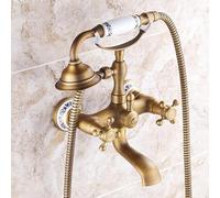 ZQFHSX Robinet mitigeur de Baignoire Vintage en Laiton avec douchette à Main, Fixation Murale, Style rétro, Double poignée en Croix pour Une décoration de Salle de Bain Classique.
