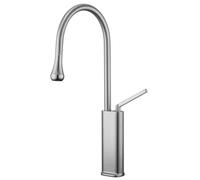 ZQFHSX Robinet mitigeur de Cuisine à Bec Haut extractible avec douchette, monocommande, Finition Nickel brossé, pour Vasque et Meuble-lavabo, modèle Haut à Un Trou.