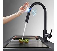 ZQFHSX Robinet mitigeur de Cuisine Noir avec douchette extractible, Robinet Intelligent en Acier Inoxydable à Commande Tactile par Induction, Installation Facile, pour Cuisines Modernes