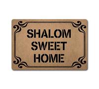 ZQH Tapis de Porte d'intérieur Shalom Sweet Home Monogramme Bienvenue pour l'entrée en Tissu Non-tissé avec Dos en Caoutchouc antidérapant