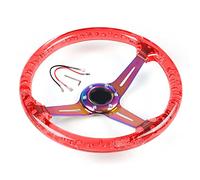 ZQINGQING Volants Sport 350mm 14inch Direction Acrylique Bouton de Pilotage et Corne Néo Chrome 6 Trous Direction du Volant 71mm(Red)