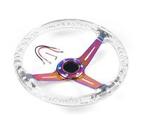 ZQINGQING Volants Sport 350mm 14inch Direction Acrylique Bouton de Pilotage et Corne Néo Chrome 6 Trous Direction du Volant 71mm(Clear)