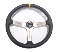 ZQINGQING Volants Sport Roue de Direction Plate de 15 Pouces 380mm de 380 mm/Volant en Cuir(Titanium)