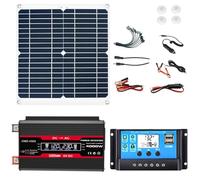 ZQIRUIQZ Kit Complet De Panneaux Solaires 50 W avec Onduleur 110 V/220 V 4 000 W, Contrôleur 50 A Et Panneau Solaire 50 W 12 V, Système d'alimentation Solaire pour Réseau Domestique(Black,12V-110V)