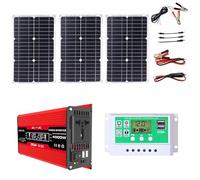 ZQIRUIQZ Kit D’Alimentation Solaire 4000W avec Panneau Pliable 75W, Onduleur 12V vers 110V/220V, Contrôleur 50A, Système Hors Réseau pour Maison, Camping, Caravane, Extérieur(Red,12V-220V)