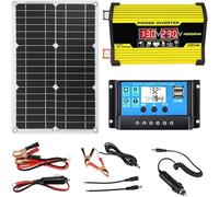 ZQIRUIQZ Kit Solaire 400W avec Onduleur Pur Sinus 110V/220V Et Régulateur MPPT 30A - Système Autonome pour Camping-Car, Chalet, Bateau, Secours Électrique(Yellow,12V-220V)