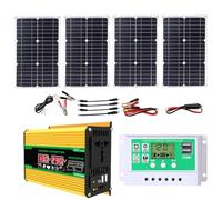 ZQIRUIQZ Kit Solaire Hors Réseau avec Onduleur 4000W, Panneau Solaire 100W Et Régulateur MPPT 50A, Système d'alimentation pour Maison, Camping-Car Et Secours(Yellow,12V-220V)