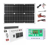 ZQIRUIQZ Système Solaire 4000 W 12 V À 110 V/220 V, Onduleur Combiné, Kit De Panneau Solaire, Contrôleur 30 A + Panneau Solaire 25 W 12 V, Générateur Solaire, Système De Réseau Domestique(12V-220V)