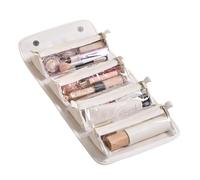 Zqkimzi Clear Compartments Makeup Bag, Leather Makeup Accessories Bag, Travel Makeup Bag, Clear Compartment Bag, Portable Folding Toiletry Bag for Easy Organization of Makeup and Accessories
