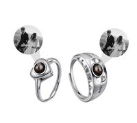 ZqlDDayUP Bague personnalisée en argent sterling 925 avec projection photo, ensemble de bagues cœur pour couple, bagues assorties pour couples, cadeaux romantiques pour elle et elle