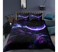 ZQMHCY Housse de Couette 240 x 260 Planète Galaxie Violette Parure Lit Microfibre Parures Hypoallergénique Housses Couettes,1 avec Fermeture Eclaire+2 Taie Oreiller 50x75cm, 260x240cm