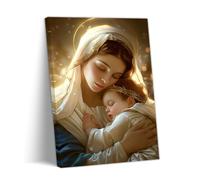 ZQQART Impression sur toile de la Vierge Marie - Bébé Jésus niché dans la Vierge Marie - Décoration murale chrétienne religieuse - Cadre prêt à accrocher (Vierge Marie 212 x 45,7 cm)