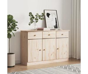 ZQQLVOO ALTA Buffet en bois massif 112 x 35 x 73 cm, pin rustique, avec tiroirs, compartiments, surface non traitée, durable, armoire de rangement pour le salon