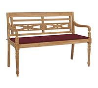 ZQQLVOO Banc de jardin, terrasse, meuble de jardin, banc, banc de jardin Batavia avec coussin rouge vin, 120 cm, en bois massif, facile à monter, un bon choix pour l'été à venir