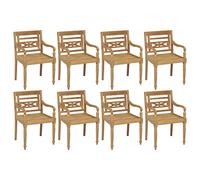 ZQQLVOO Batavia Lot de 8 chaises de salle à manger en teck massif pour extérieur, chaises d'extérieur pour patio, terrasse, jardin, cour