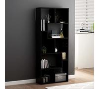ZQQLVOO Bibliothèque noire 67 x 24 x 161 cm en panneau de particules - Rangement DVD + étagère CD - Séparateur de pièce pour bureau, salon, bibliothèque