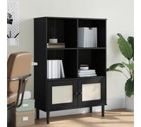 ZQQLVOO Bibliothèque SENJA aspect rotin noir 90 x 35 x 130 cm en pin | Bois de pin massif, vernis UV, façade de porte en polyrotin, style bohème du milieu du siècle, avec support mural