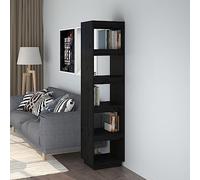 ZQQLVOO Bibliothèque/séparateur de pièce, noir, 40 x 35 x 167 cm, en pin massif, rangement pour DVD + étagère CD, séparateur de pièce pour bureau, salon, bibliothèque