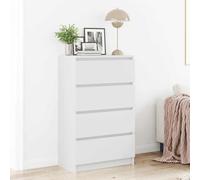 ZQQLVOO Buffet blanc 60 x 35 x 98,5 cm en bois avec 4 tiroirs - Design minimaliste - Espace de rangement pour appareils multimédias - Plateau de table stable pour articles de décoration - Armoire