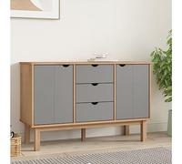 ZQQLVOO Buffet classique OTTA marron et gris 113,5 x 43 x 73 cm en bois de pin massif avec 3 tiroirs et 2 compartiments de rangement - Design scandinave - Plateau supérieur stable